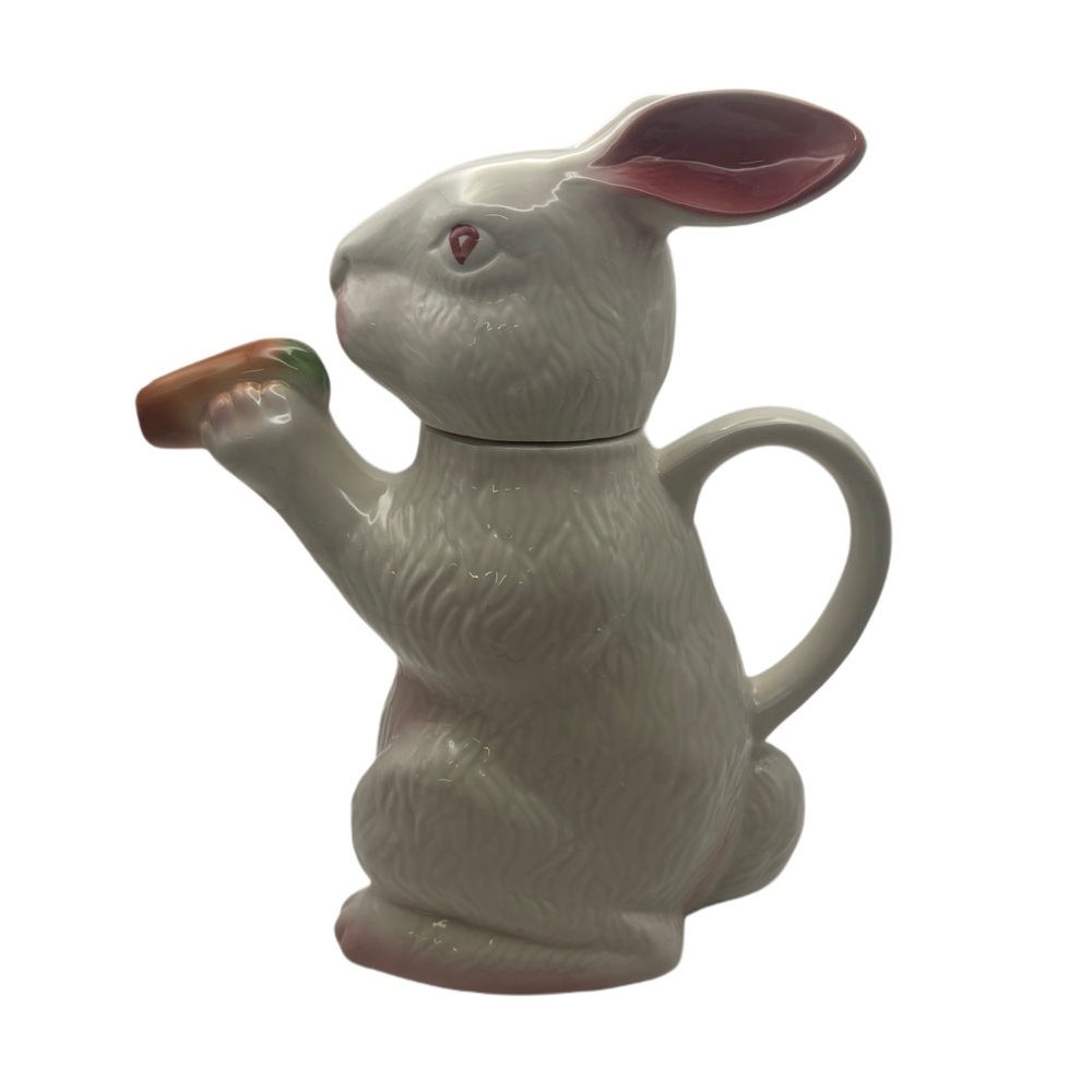 Vintage Tony Wood Studios “Bobtail”White Rabbit with Carrot Tea Pot - Picture 4 of 8